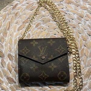 LOUIS VUITTON Authentic Elise Monogram Compact Wallet w/Unbranded Gold Chain